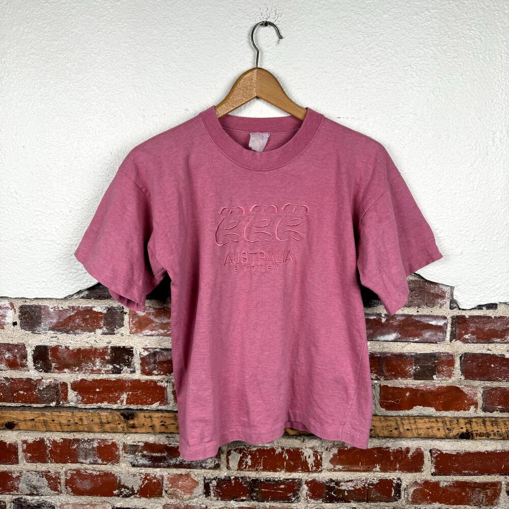 Vintage Australia Shirt Size Small Pink Single Stitch Embroidered Sydney Koala